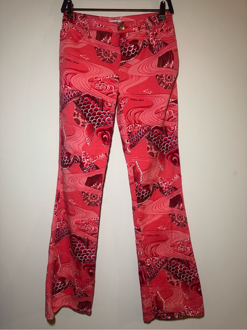 Moschino Jeans koi Fish Coral Pink Wave-Print Pants - Picture 2 of 7